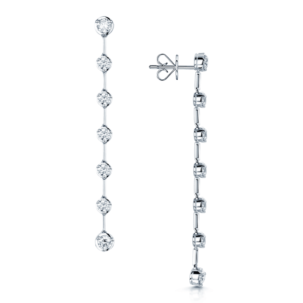 Berry's 18ct White Gold Round Brilliant Cut Diamond Long Bar Drop Earrings - Berry's Jewellers