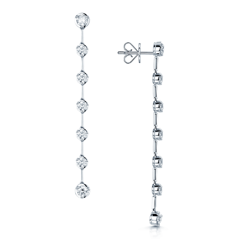 Berry's 18ct White Gold Round Brilliant Cut Diamond Long Bar Drop Earrings - Berry's Jewellers