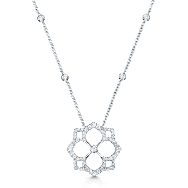 Berry's 18ct White Gold Round Brilliant Cut Diamond Open Flower Pendant - Berry's Jewellers