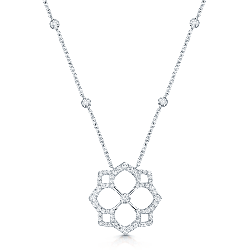 Berry's 18ct White Gold Round Brilliant Cut Diamond Open Flower Pendant - Berry's Jewellers