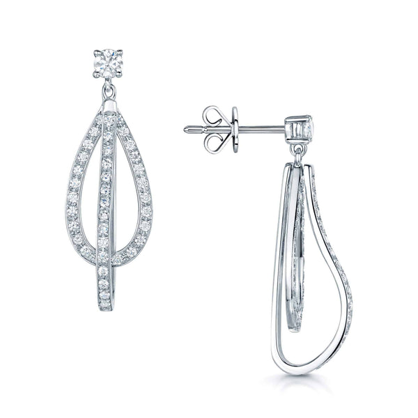 Berry's 18ct White Gold Round Brilliant Cut Diamond Overlapping Tear Drop Earrings - Berry's Jewellers