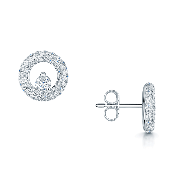 Berry's 18ct White Gold Round Brilliant Cut Diamond Pave Set Circle Stud Earrings - Berry's Jewellers