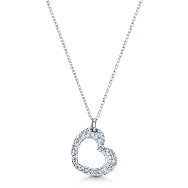 Berry's 18ct White Gold Round Brilliant Cut Diamond Pave Set Heart Pendant - Berry's Jewellers
