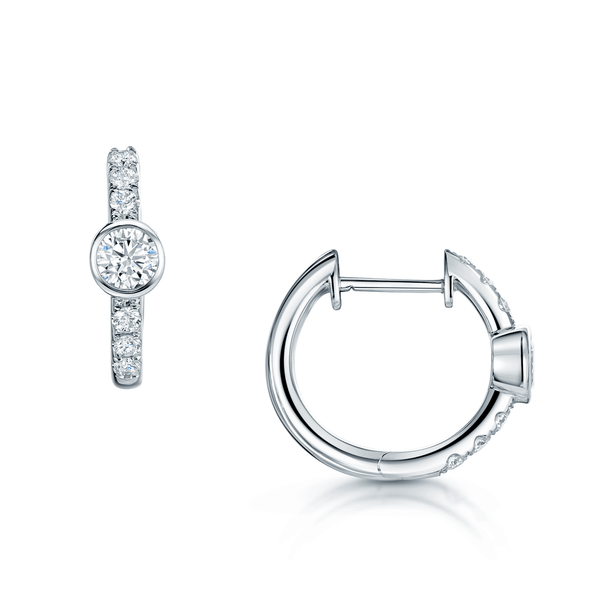 Berry's 18ct White Gold Round Brilliant Cut Diamond Rub Over And Claw Set Hoop Earrings - Berry's Jewellers