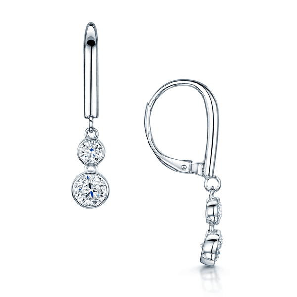 Berry's 18ct White Gold Round Brilliant Cut Diamond Rub Over Set Drop Earrings - Berry's Jewellers