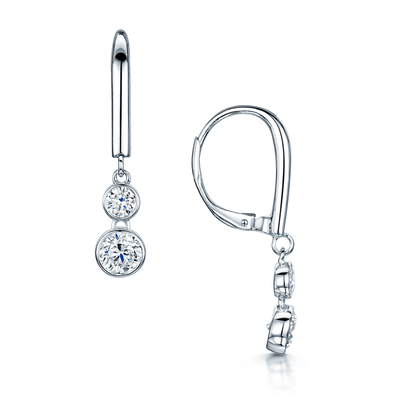 Berry's 18ct White Gold Round Brilliant Cut Diamond Rub Over Set Drop Earrings - Berry's Jewellers