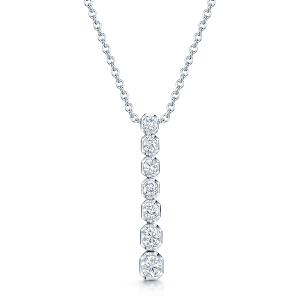 Berry's 18ct White Gold Round Brilliant Cut Diamond Rub Over Set Long Drop Pendant - Berry's Jewellers