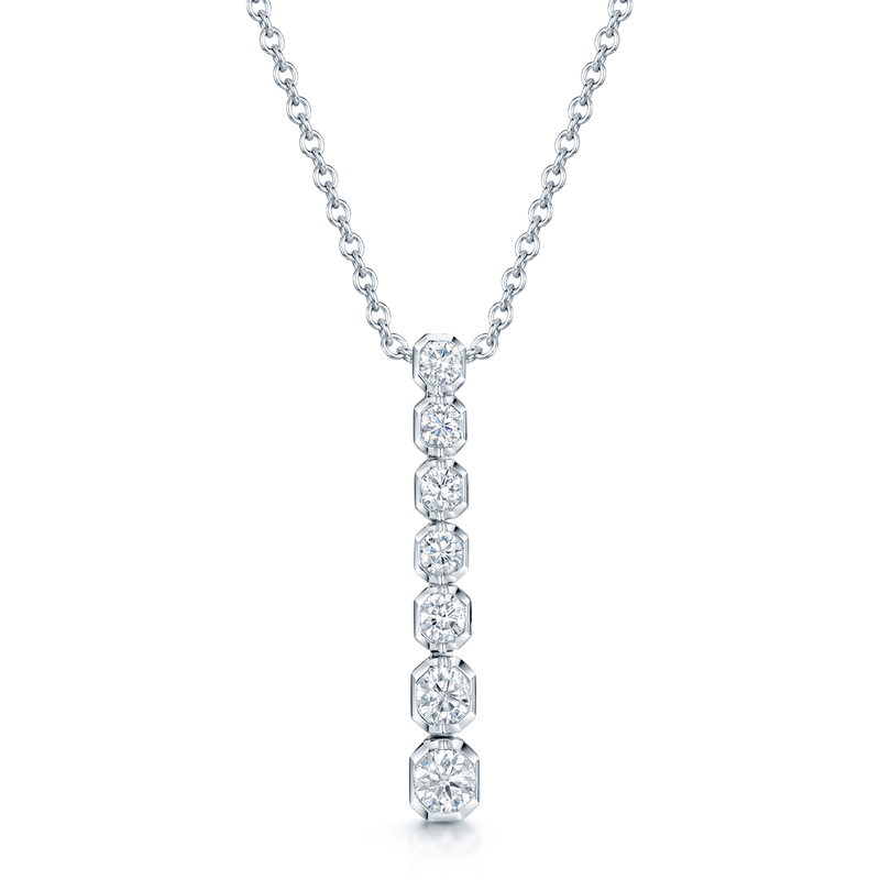 Berry's 18ct White Gold Round Brilliant Cut Diamond Rub Over Set Long Drop Pendant - Berry's Jewellers