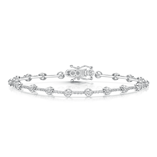 Berry's 18ct White Gold Round Brilliant Cut Diamond Rub Over Tennis Bracelet - Berry's Jewellers
