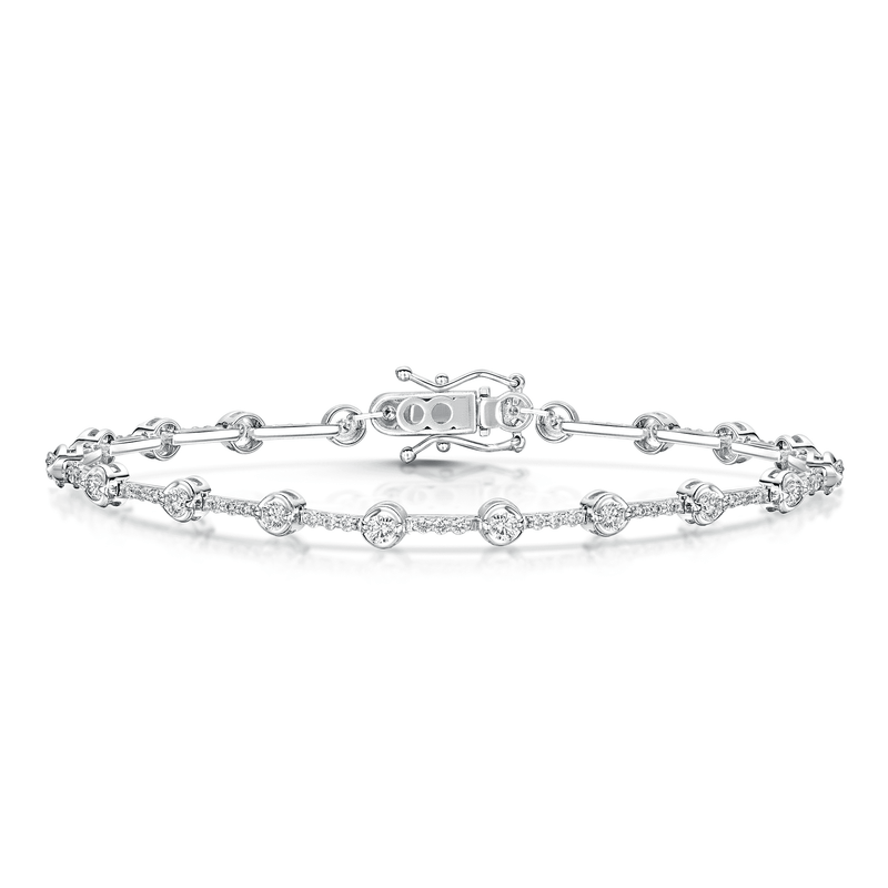 Berry's 18ct White Gold Round Brilliant Cut Diamond Rub Over Tennis Bracelet - Berry's Jewellers