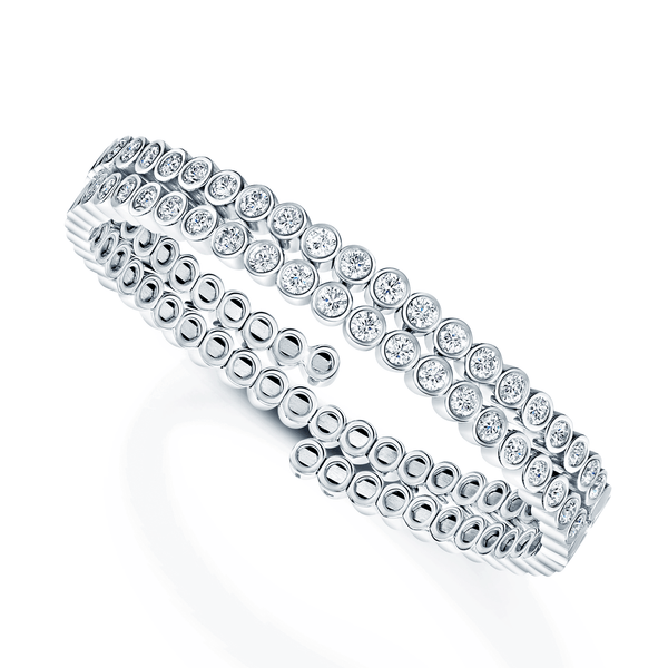 Berry's 18ct White Gold Round Brilliant Cut Diamond Rub Over Wrap Bangle - Berry's Jewellers