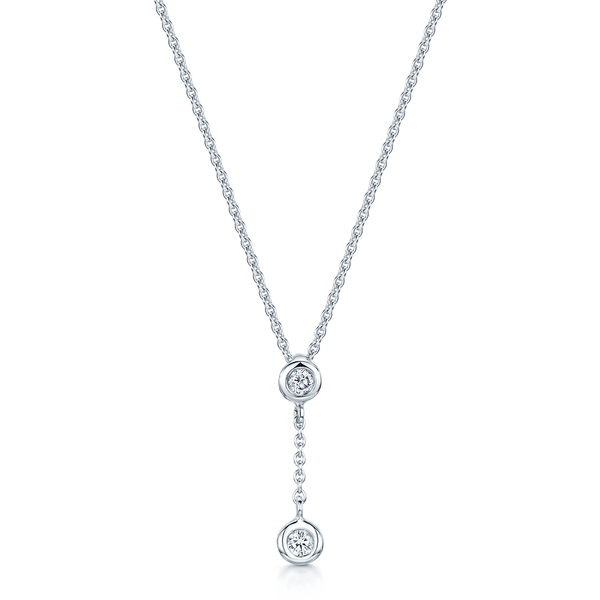 Berry's 18ct White Gold Round Brilliant Cut Diamond Rubover Set With Chain Drop Pendant - Berry's Jewellers