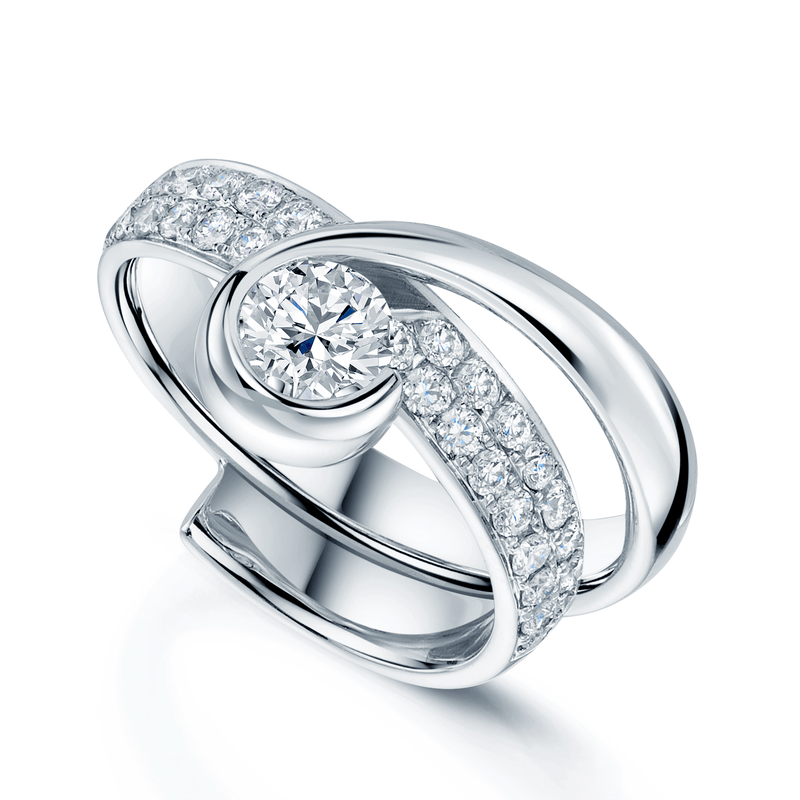 18ct White Gold Round Brilliant Cut Diamond Swirl Two Row Fancy Dress Ring 18ct White Gold Round Brilliant Cut Diamond Swirl Two Row Fancy Dress Ring