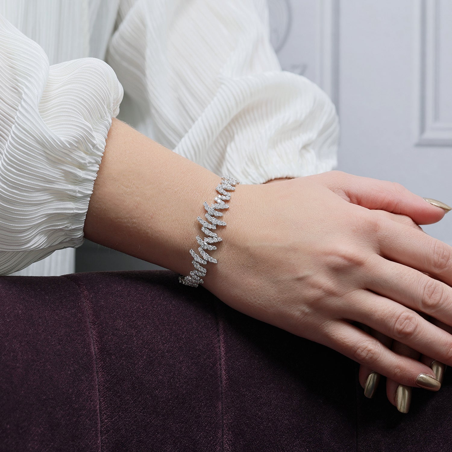 Berry's 18ct White Gold Round Brilliant Cut Diamond Zig-Zag Style Bracelet - Berry's Jewellers
