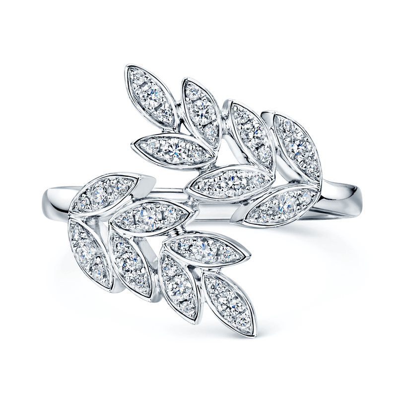 Berry's 18ct White Gold Round Brilliant Diamond Leaf Ring - Berry's Jewellers
