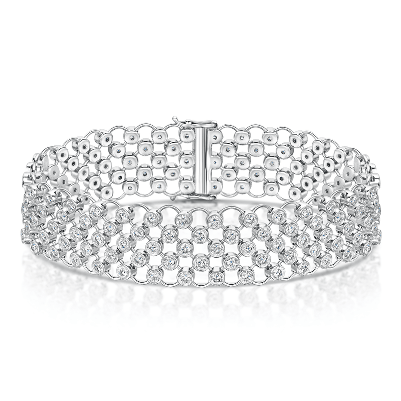 Berry's 18ct White Gold Round Brilliant Diamond Rub Over Mesh Link Bracelet - Berry's Jewellers