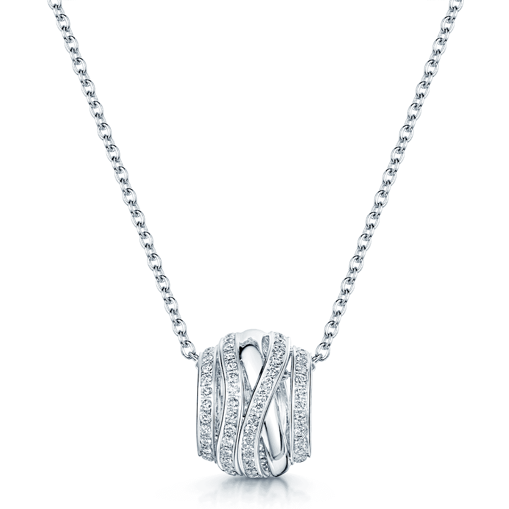 Berry's 18ct White Gold Round Brilliant Diamond Strand Barrel Style Pendant - Berry's Jewellers