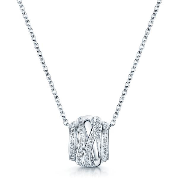 Berry's 18ct White Gold Round Brilliant Diamond Strand Barrel Style Pendant - Berry's Jewellers