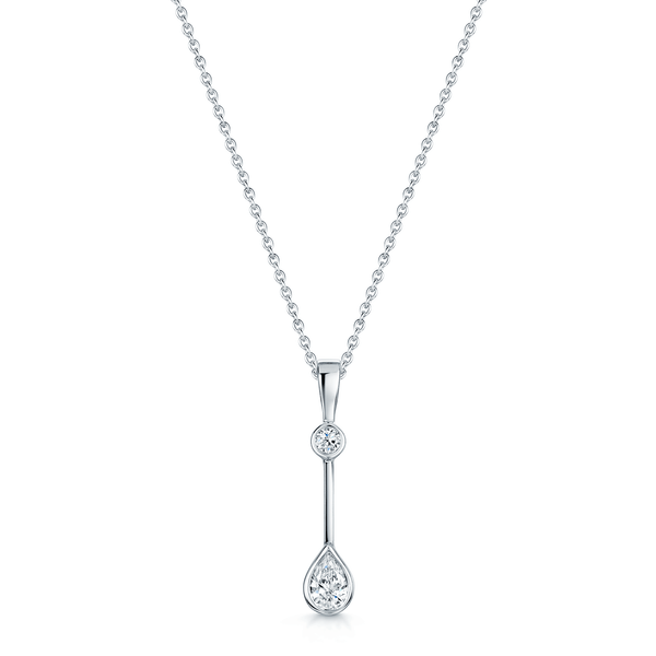 Berry's 18ct White Gold Rub Over Pear & Round Brilliant Diamond Drop Pendant - Berry's Jewellers