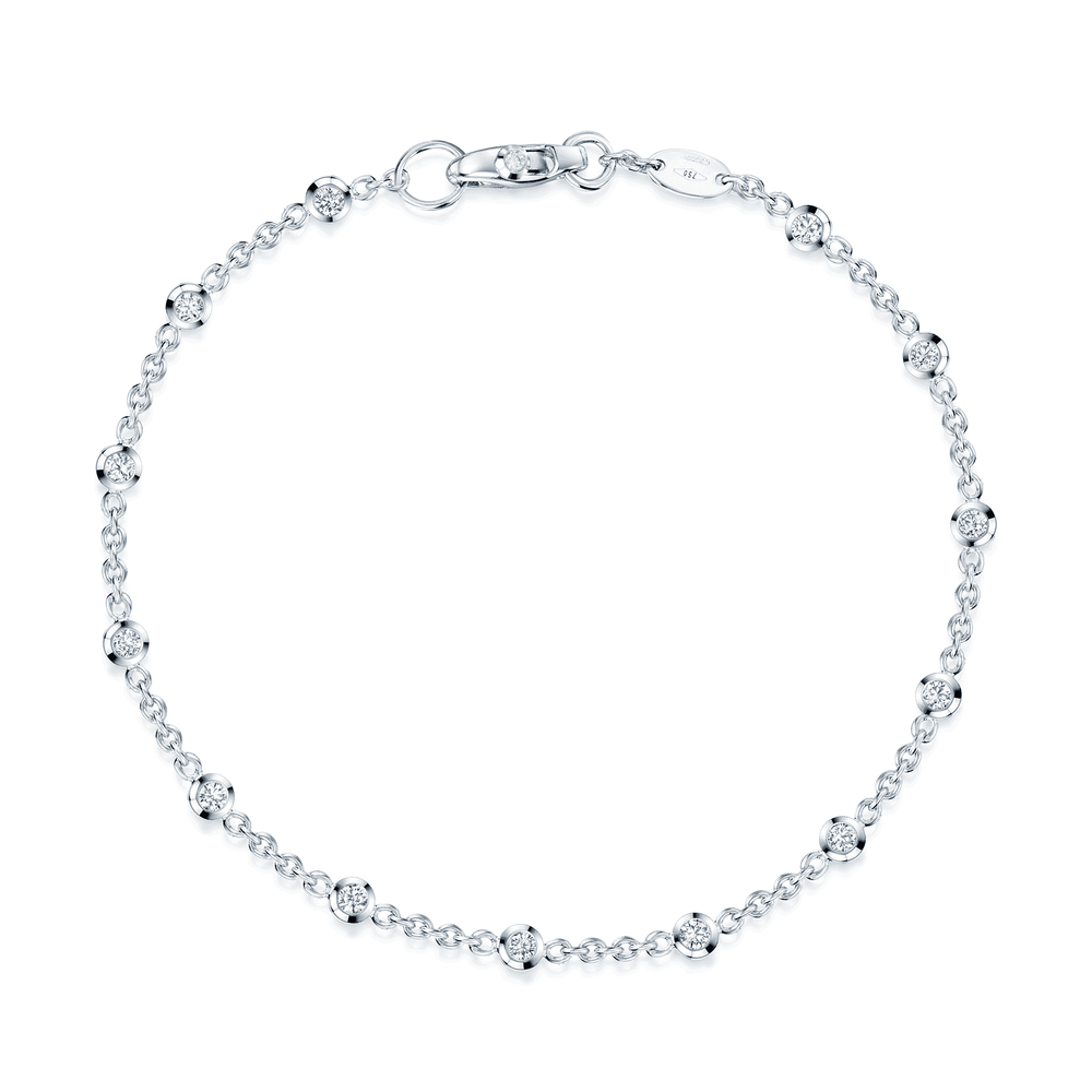 18ct White Gold Rub Over Set Round Brilliant Cut Diamond Fine Chain ...