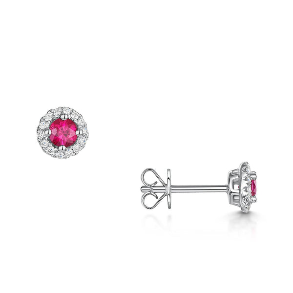 Berry's 18ct White Gold Ruby & Diamond Halo Earrings - Berry's Jewellers