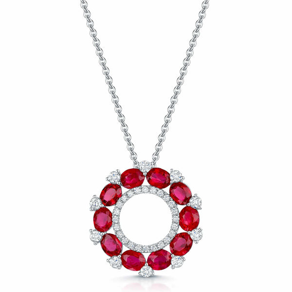 Berry's 18ct White Gold Ruby & Diamond Open Circle Pendant - Berry's Jewellers