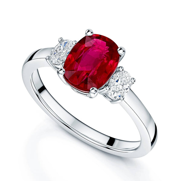 Berry's 18ct White Gold Ruby & Diamond Oval Three Stone Ring - Berry's Jewellers
