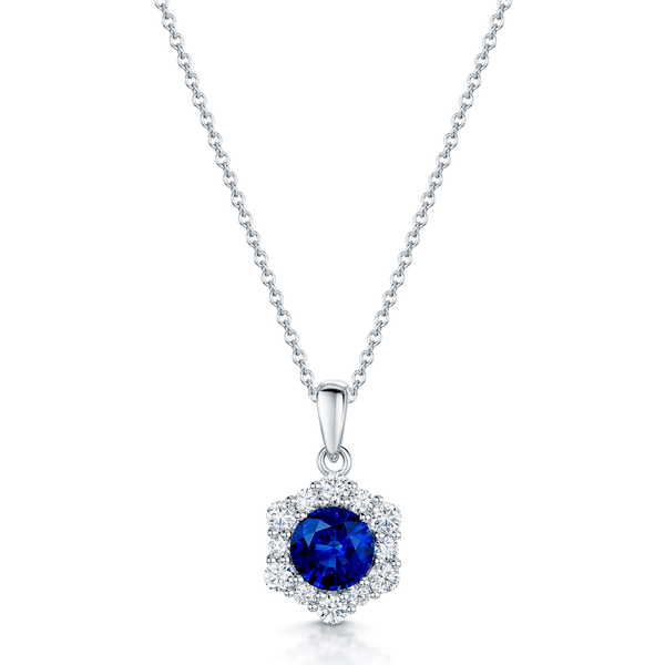 Berry's 18ct White Gold Sapphire And Diamond Flower Cluster Pendant - Berry's Jewellers