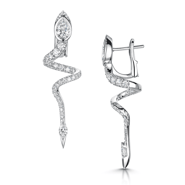 Berry's 18ct White Gold Serpente Pear Marquise And Round Brilliant Cut Diamond Spiral Pave Drop Earrings - Berry's Jewellers