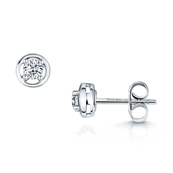 Berry's 18ct White Gold Single Stone Claw Set Round Brilliant Cut Diamond Earrings - Berry's Jewellers