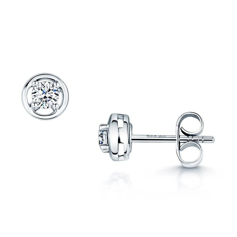 Berry's 18ct White Gold Single Stone Claw Set Round Brilliant Cut Diamond Earrings - Berry's Jewellers
