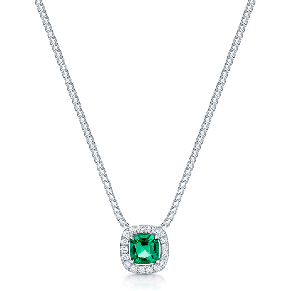 Berry's 18ct White Gold Square Cut Emerald And Diamond Halo Pendant - Berry's Jewellers