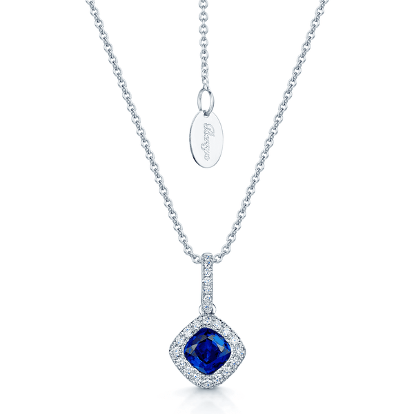 Berry's 18ct White Gold Square Sapphire And Diamond Offset Cluster Pendant With A Diamond Bale - Berry's Jewellers