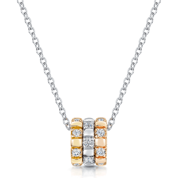 Berry's 18ct White, Rose And Yellow Gold Round Brilliant Cut Diamond 3 Row Necklace - Berry's Jewellers