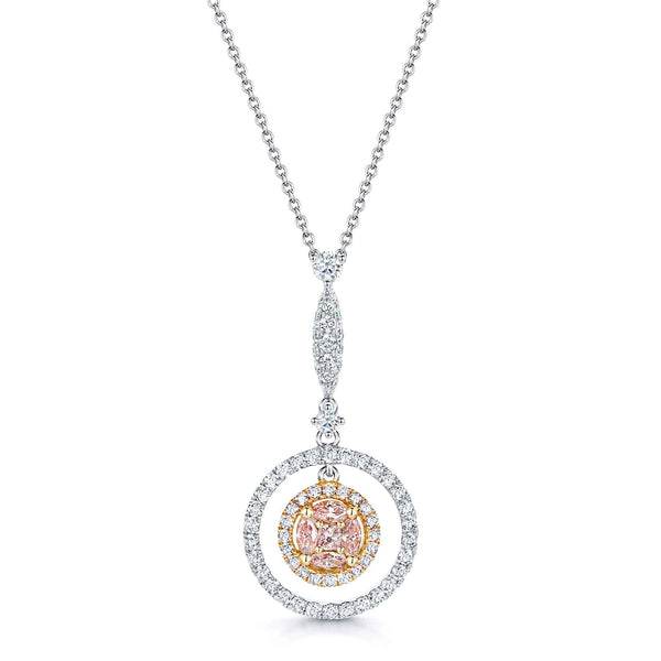 Berry's 18ct White & Rose Gold Pink Diamond Pendant with Double Diamond Surround - Berry's Jewellers