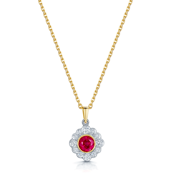 Berry's 18ct Yellow And White Gold Ruby And Diamond Cluster Pendant - Berry's Jewellers