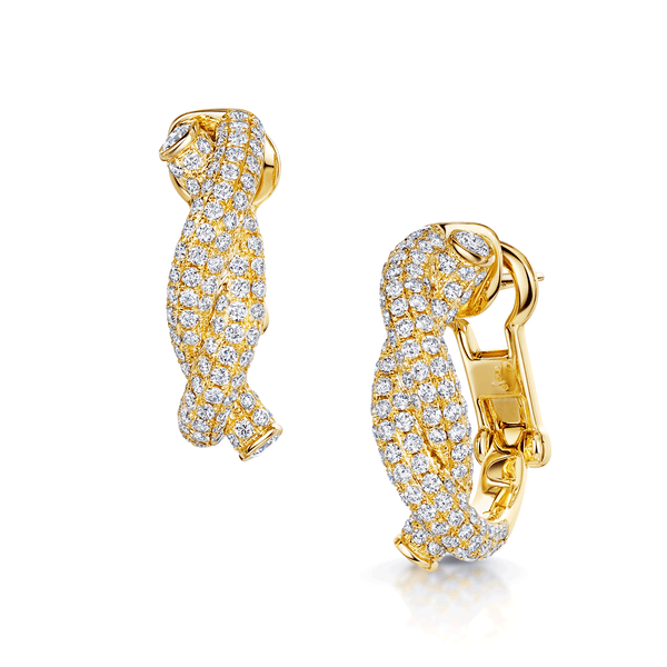 Berry's 18ct Yellow Gold Diamond Knot Pave Set Hoop Earrings - Berry's Jewellers