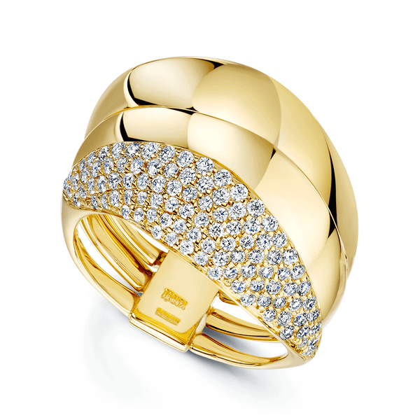 Berry's 18ct Yellow Gold Offset Triple Band Ring With A Pave Diamond Edge - Berry's Jewellers