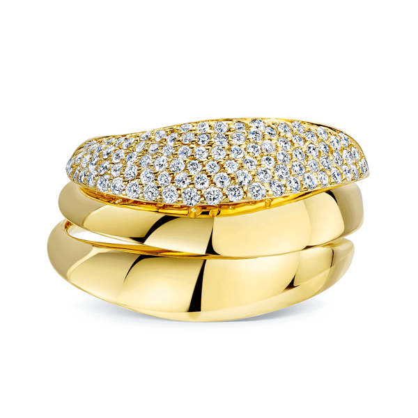 Berry's 18ct Yellow Gold Offset Triple Band Ring With A Pave Diamond Edge - Berry's Jewellers
