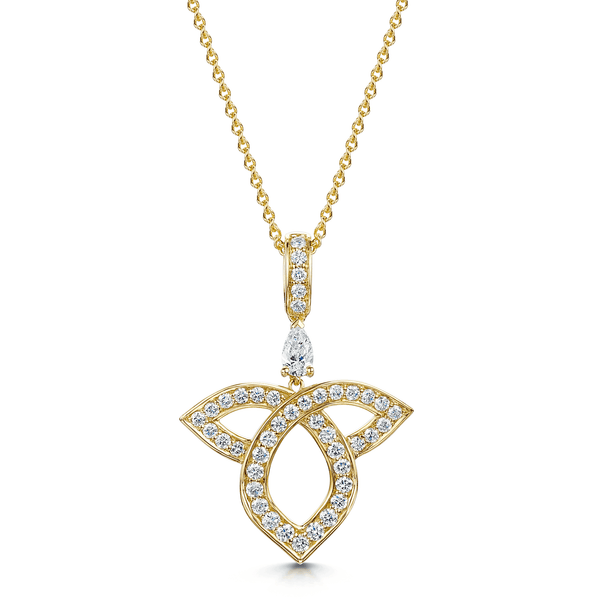 Berry's 18ct Yellow Gold Pear And Round Brilliant Cut Diamond Open Lotus Pendant - Berry's Jewellers