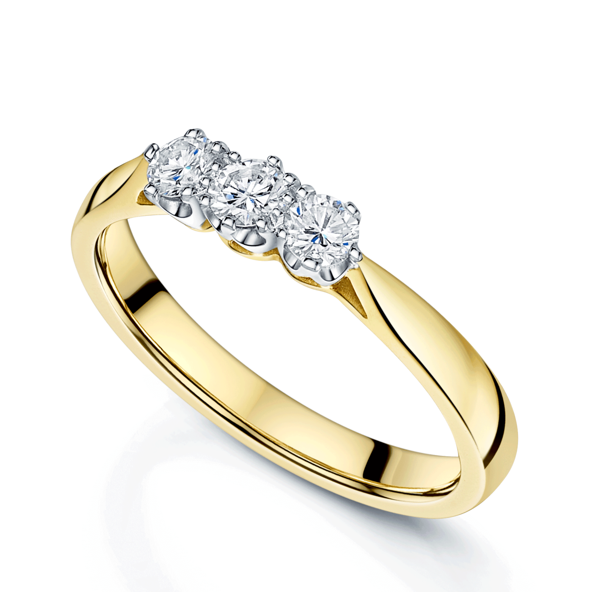 Berry's 18ct Yellow Gold Round Brilliant Cut Diamond Claw Set Three Stone Ring - Berry's Jewellers