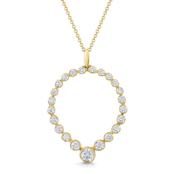 Berry's 18ct Yellow Gold Round Brilliant Cut Diamond Rub Over Fancy Graduated Drop Pendant - Berry's Jewellers