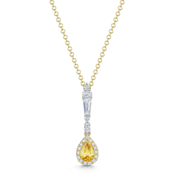 Berry's 18ct Yellow & White Gold Pear Cut Yellow Sapphire Diamond Halo Pendant - Berry's Jewellers