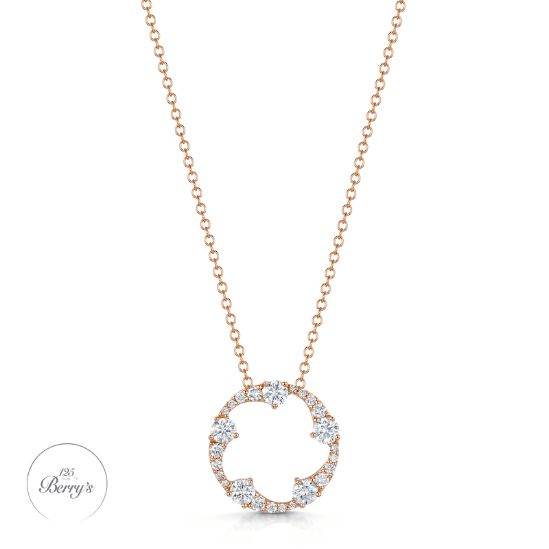 Berry's OPEIA Collection 18ct Rose Gold Diamond Fancy Circle Pendant With Chain - Berry's Jewellers