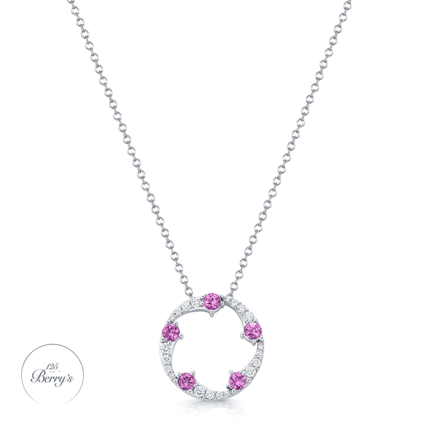 Berry's OPEIA Collection 18ct White Gold Pink Sapphire And Diamond Fancy Circle Pendant With Chain - Berry's Jewellers