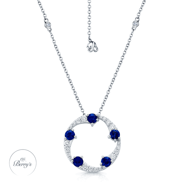 Berry's OPEIA Collection 18ct White Gold Sapphire Diamond Fancy Large Circle Pendant With Chain - Berry's Jewellers