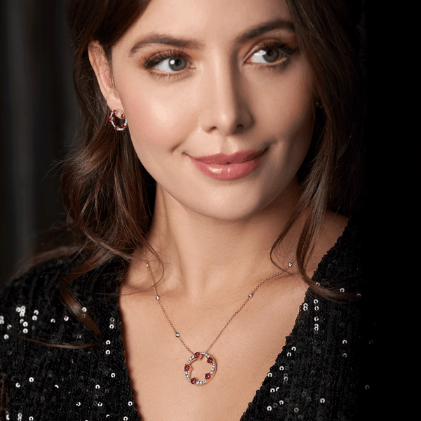Berry's OPEIA Collection 18ct Yellow Gold Ruby And Diamond Fancy Large Circle Pendant With Chain - Berry's Jewellers