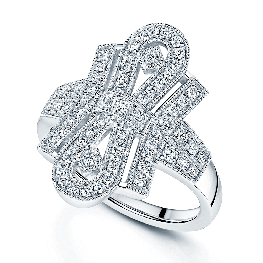 Platinum Art Deco Style Round Brilliant Cut Dress Ring