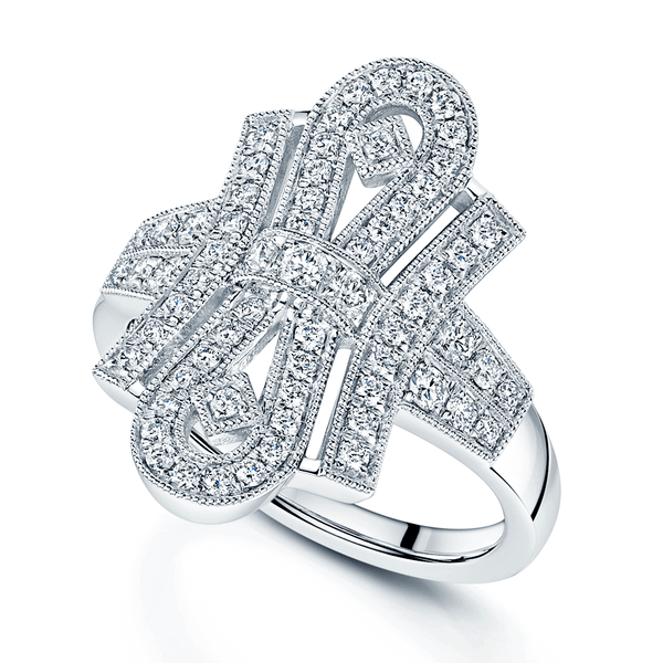 Berry's Platinum Art Deco Style Round Brilliant Cut Diamond Rub Over Milgrain Set Dress Ring - Berry's Jewellers