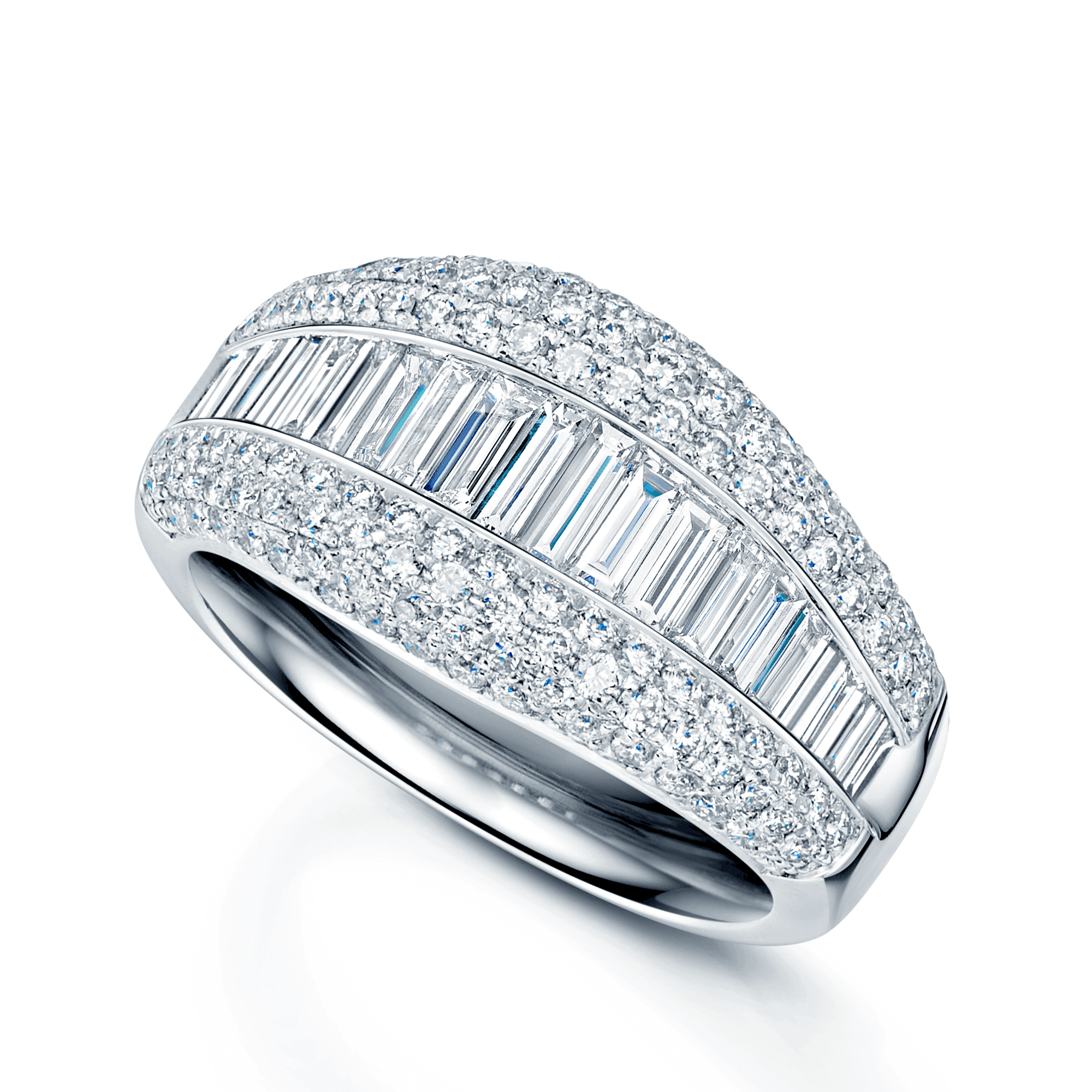 Berry's Platinum Baguette And Round Brilliant Cut Diamond Pave Set Wide Dress Ring - Berry's Jewellers